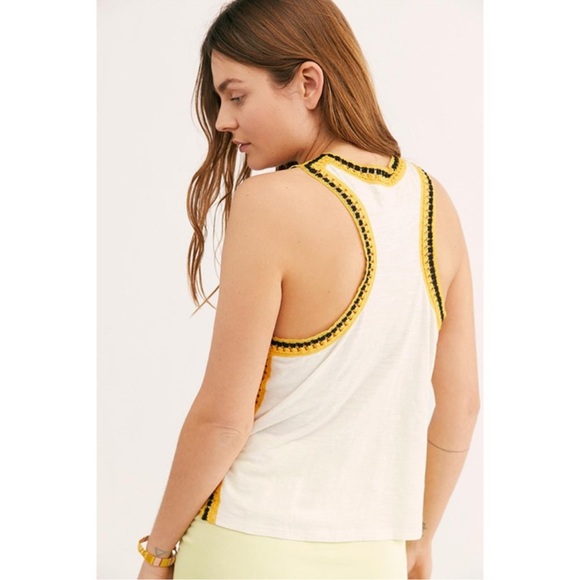 Free People Bora Bora Crochet Racerback Tank Top Cream Yellow Black size xs - Picture 3 of 15